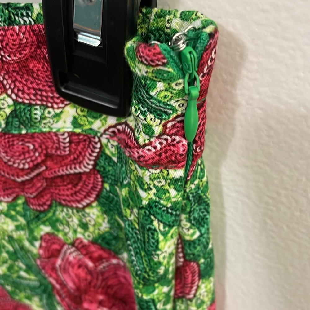 Halogen A-Line Side Slit Midi Skirt In Carmine Roses/Green Womens Size S - Picture 4 of 11
